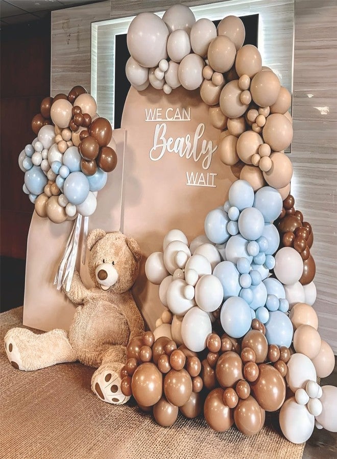 YOURS DECOR مجموعة زينة حفل استقبال المولود من يورز ديكور - 124 بالونًا بألوان الأزرق والبني والبيج | مجموعة زينة لحفل استقبال المولود | عنصر زينة لحفل استقبال المولود - Image 1
